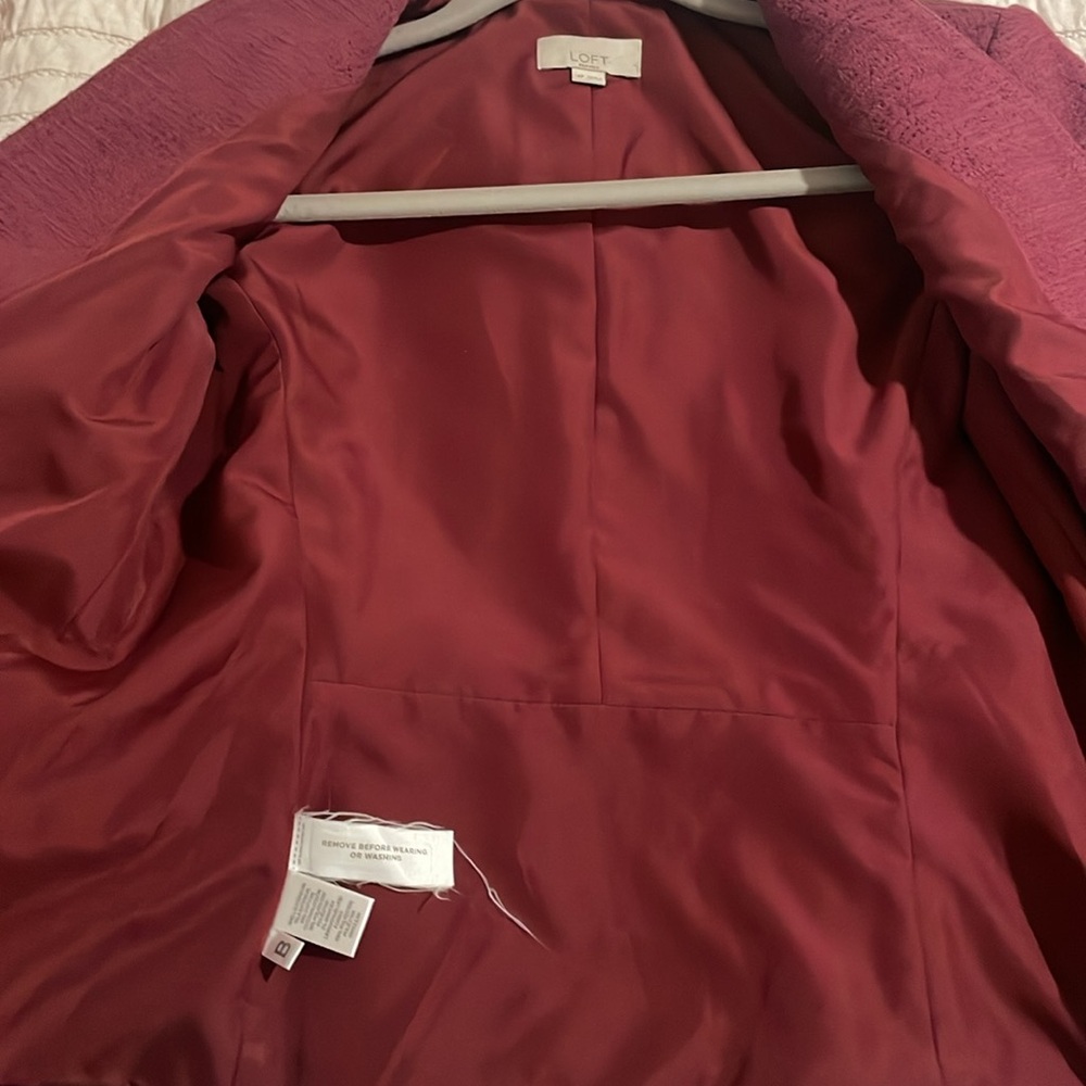 Loft One Button, Collarless Blazer (Wine/Maroon C… - image 7